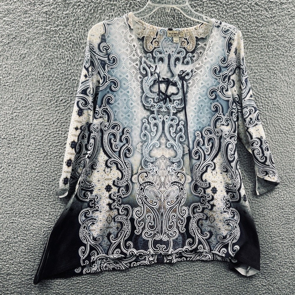 Womens Baroque Boho Lace Up Asymmetric Tunic Top‎ Petite L Festival Indie Artsy